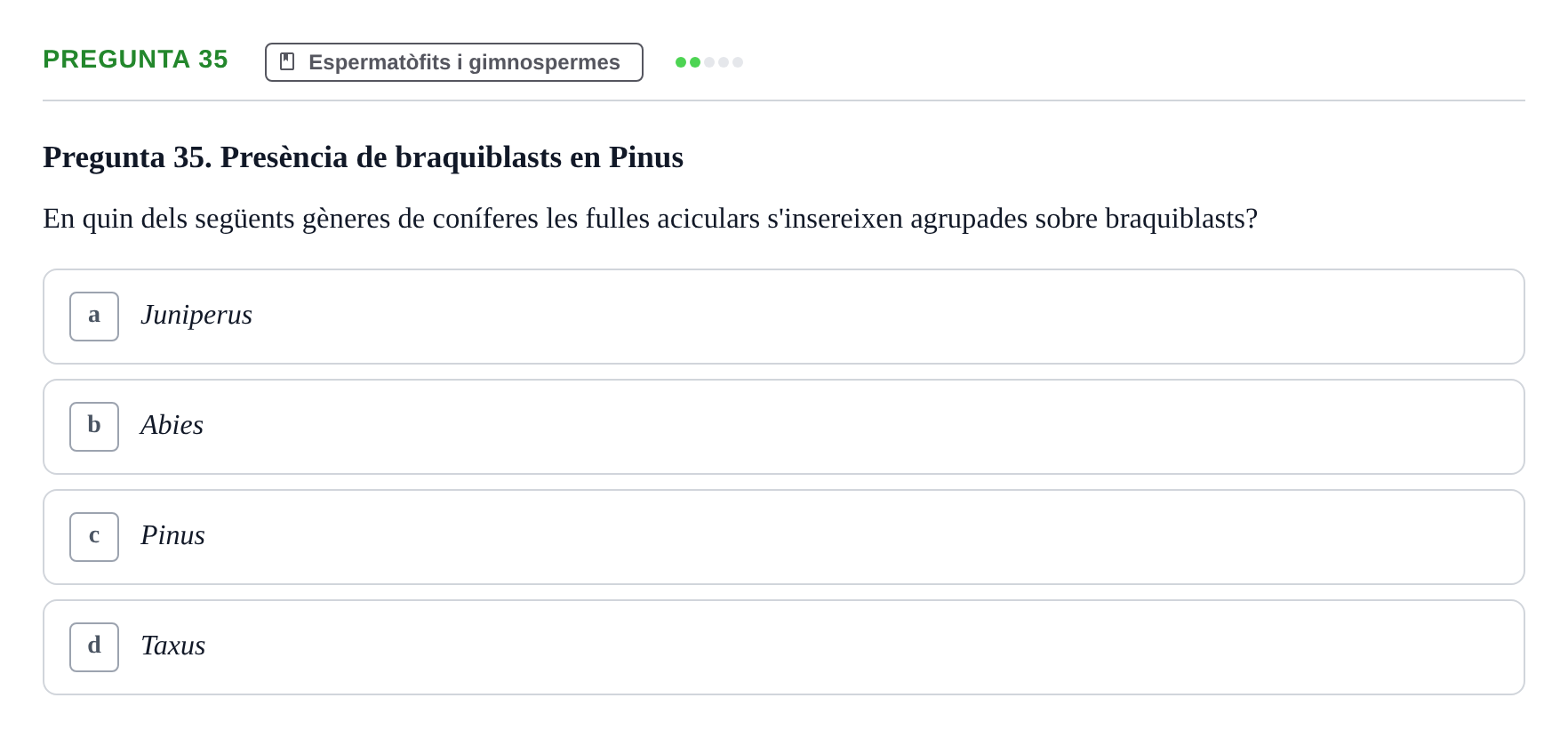 Enunciado: Pregunta 35 · Botánica UAB 2022