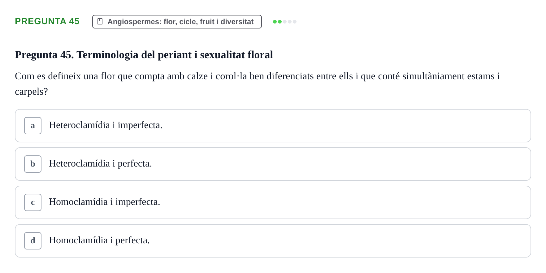 Enunciado: Pregunta 45 · Botánica UAB 2022