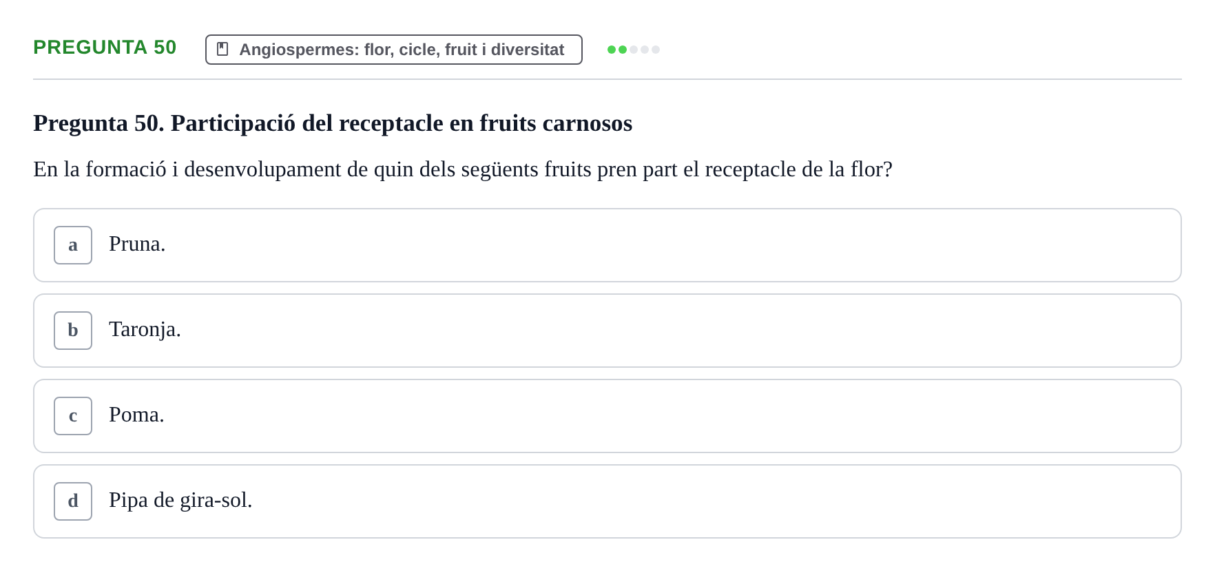 Enunciado: Pregunta 50 · Botánica UAB 2022