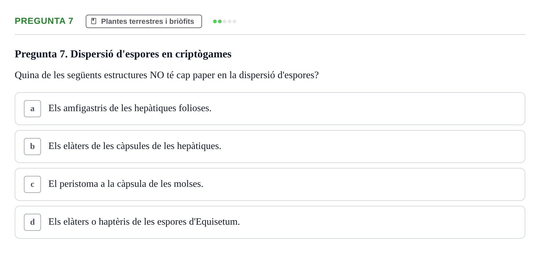 Enunciado: Pregunta 7 · Botánica UAB 2022