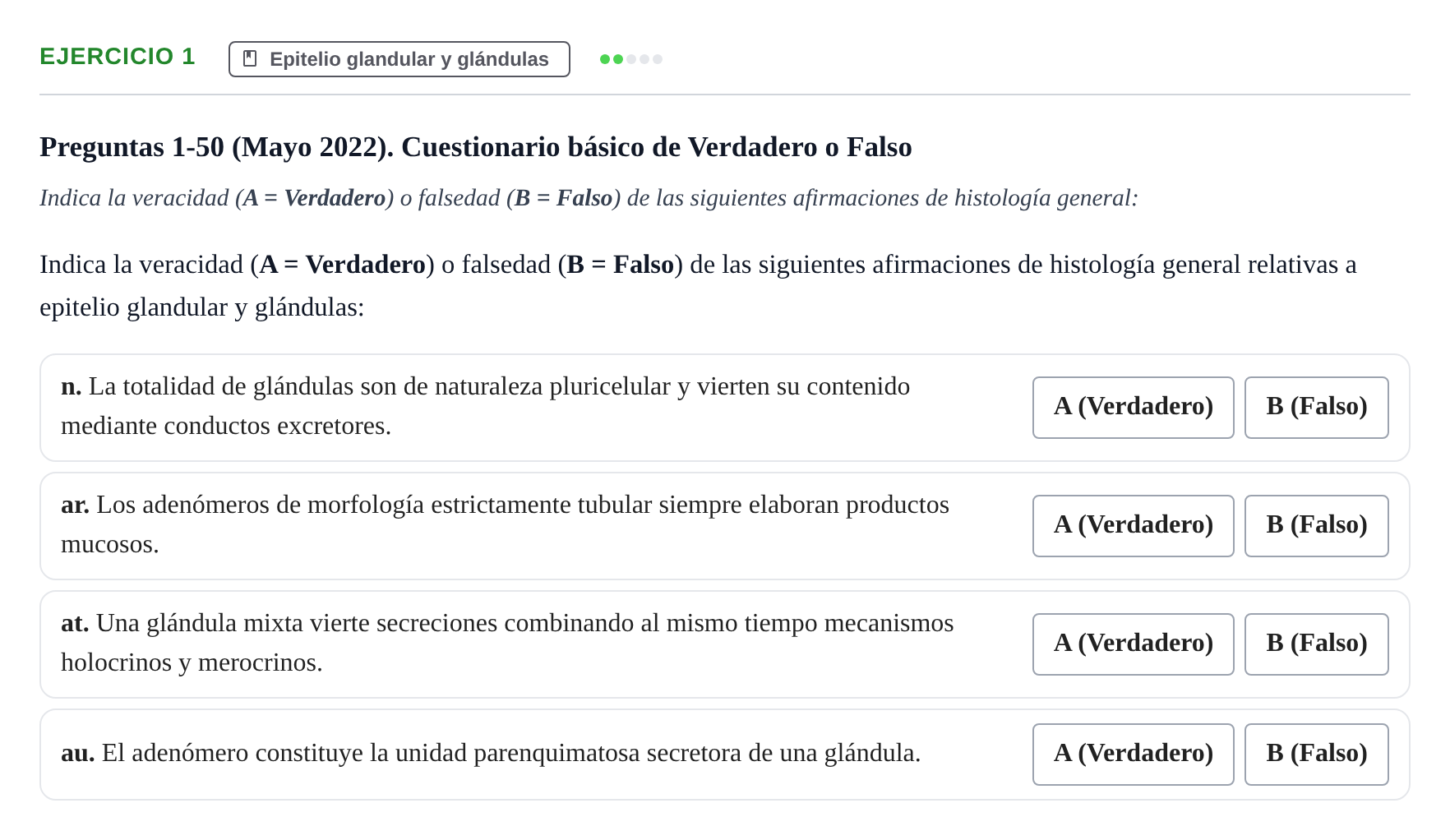 Enunciado: Ejercicio 1 - Epitelio glandular y glándulas · Histología UAB 2022