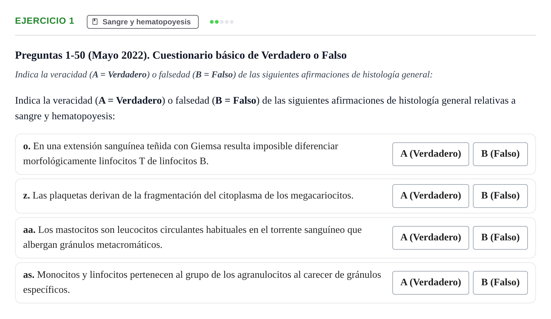 Enunciado: Ejercicio 1 - Sangre y hematopoyesis · Histología UAB 2022