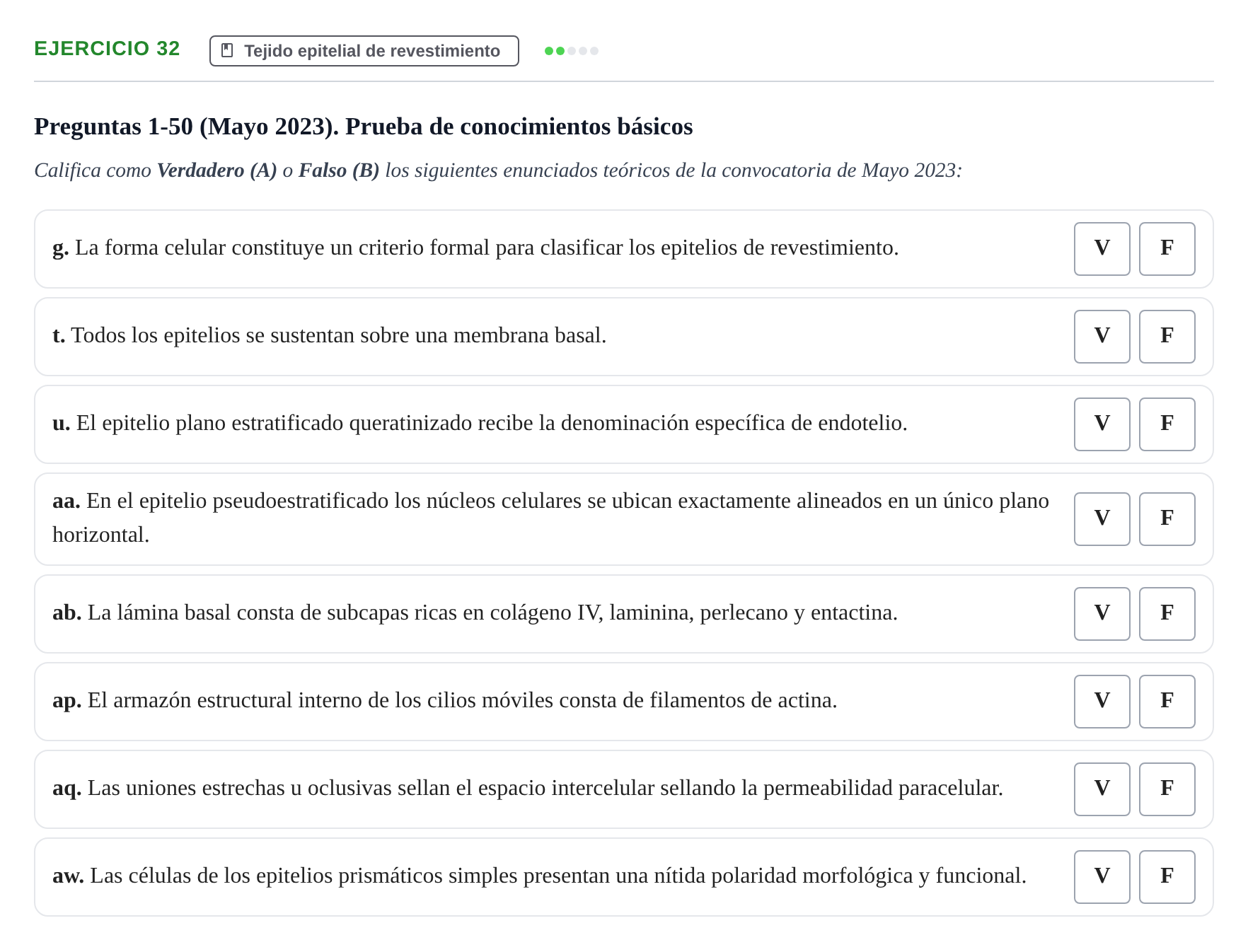 Enunciado: Ejercicio 32 - Tejido epitelial de revestimiento · Histología UAB 2022