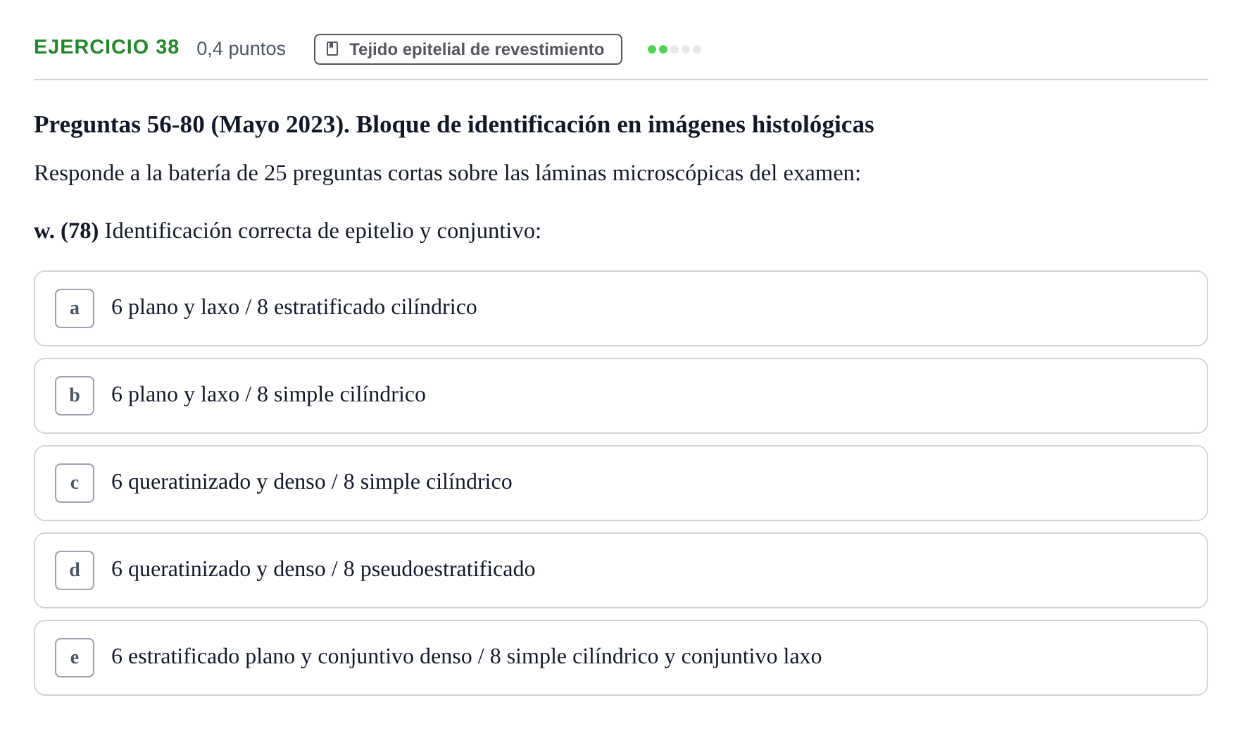 Enunciado: Ejercicio 38 - Tejido epitelial de revestimiento · Histología UAB 2022