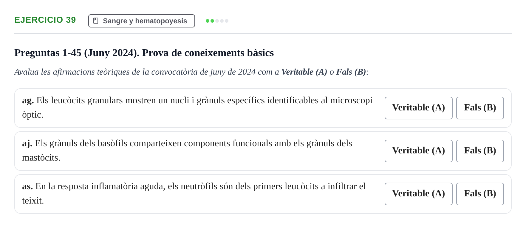 Enunciado: Ejercicio 39 - Sangre y hematopoyesis · Histología UAB 2022