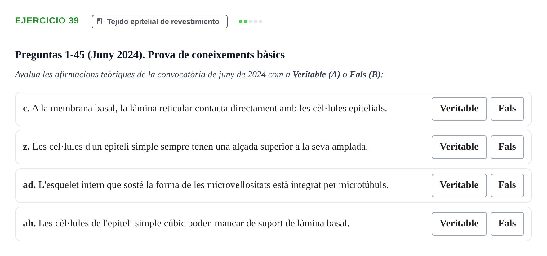 Enunciado: Ejercicio 39 - Tejido epitelial de revestimiento · Histología UAB 2022