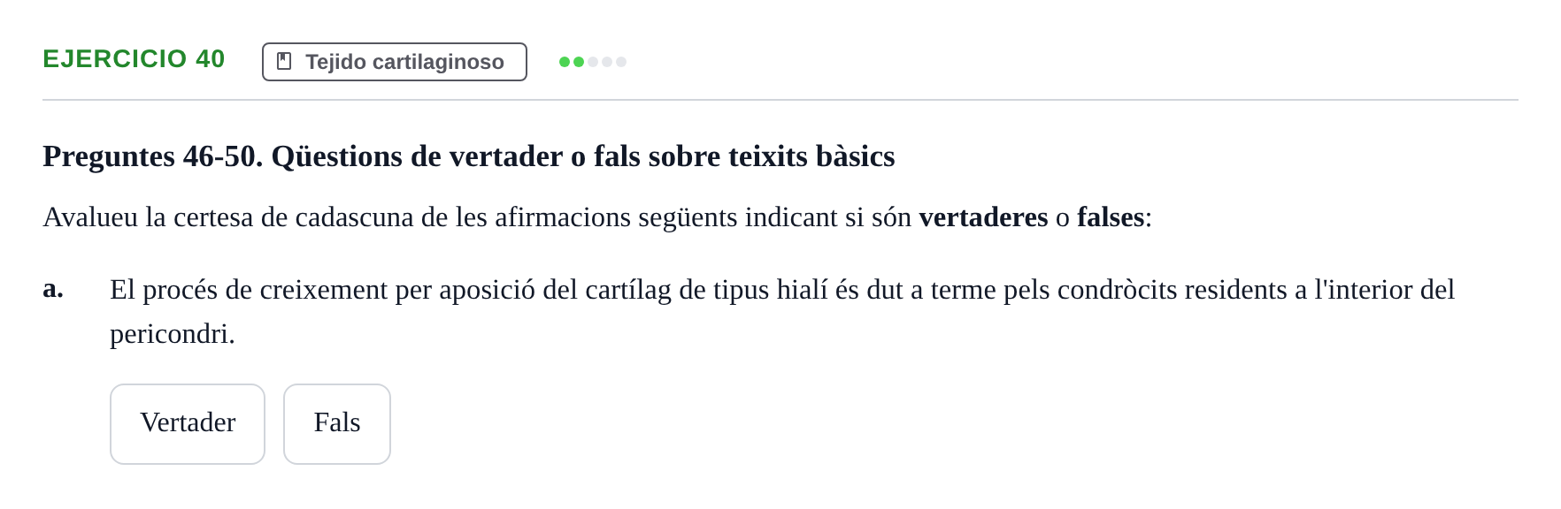 Enunciado: Ejercicio 40 - Tejido cartilaginoso · Histología UAB 2022