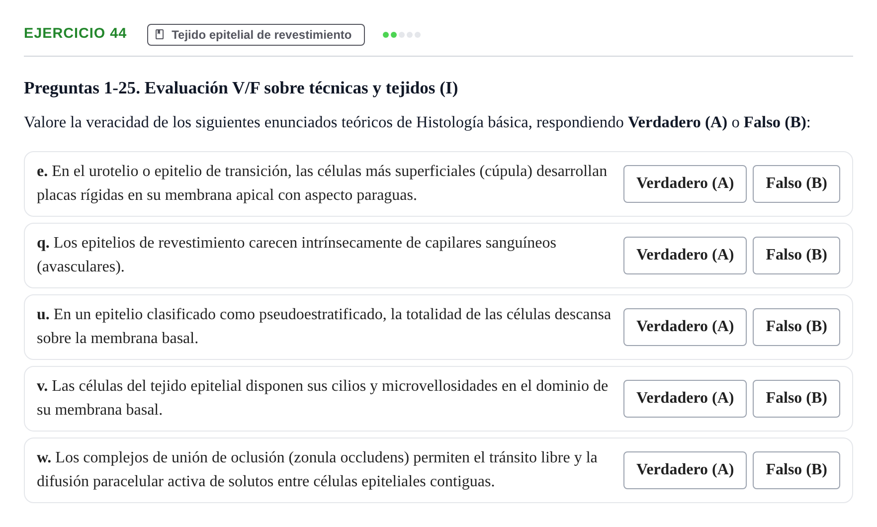Enunciado: Ejercicio 44 - Tejido epitelial de revestimiento · Histología UAB 2022