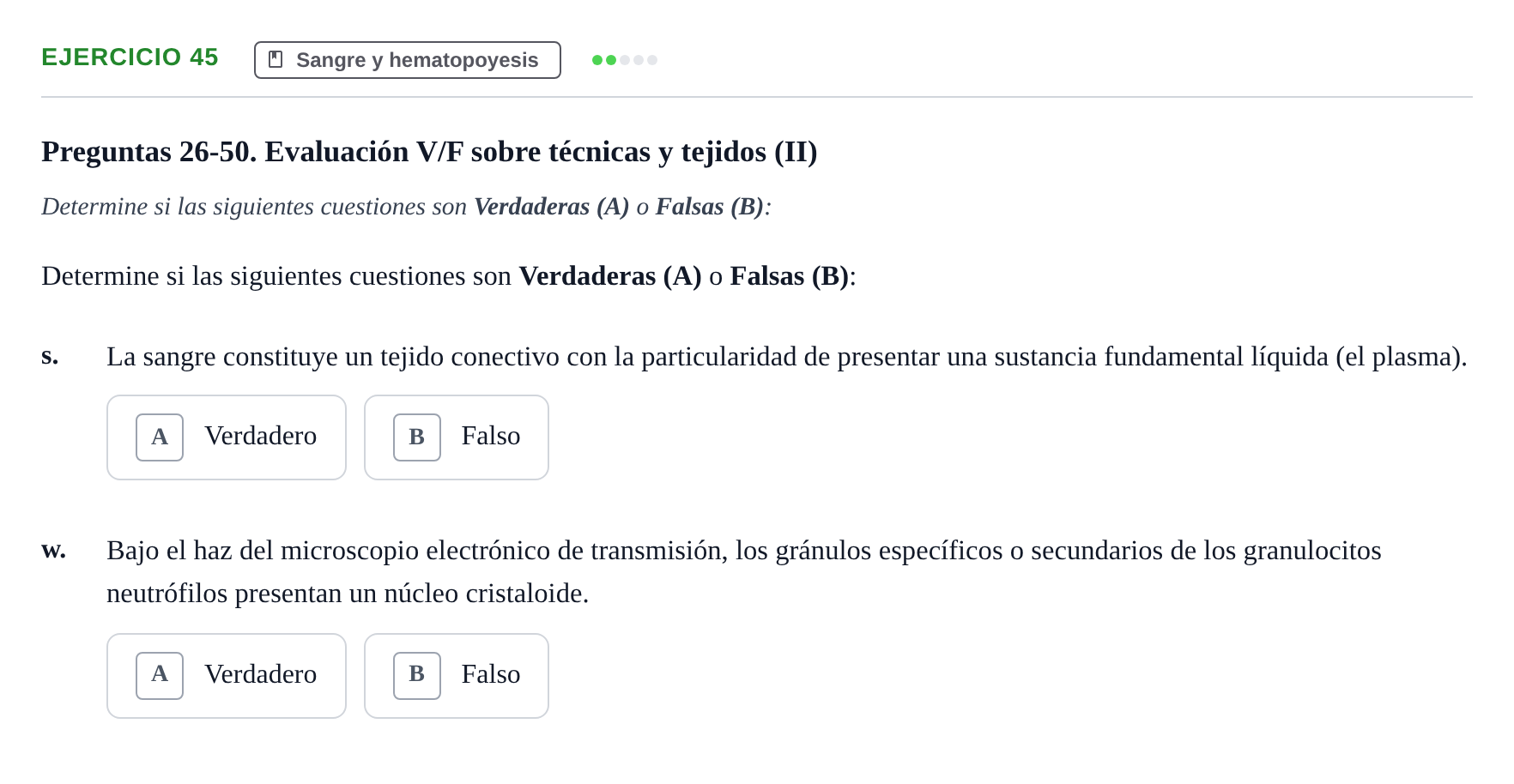 Enunciado: Ejercicio 45 - Sangre y hematopoyesis · Histología UAB 2022