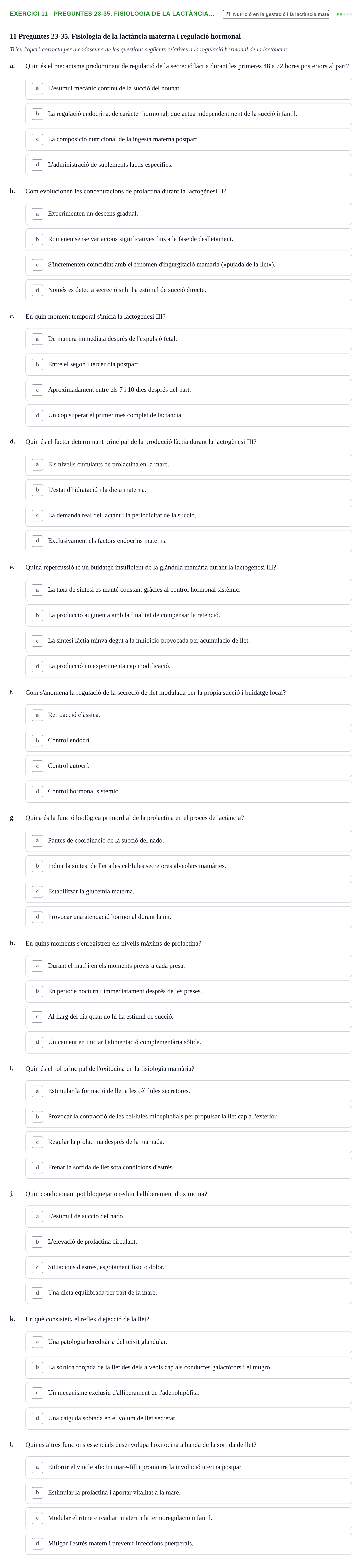 Enunciado: Ejercicio 11 - Preguntes 23-35. Fisiologia de la lactància… · Bases bioquímiques en nutrició per l'atenció a la persona UDL Avaluació del Bloc 3: Gestació i lactància (Part 1)
