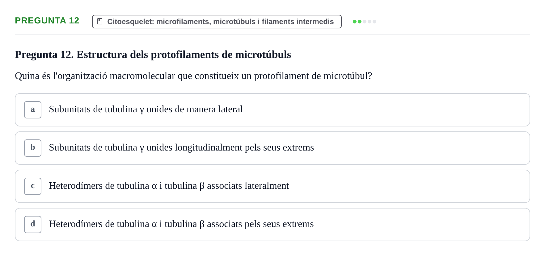 Enunciado: Pregunta 12 · Biología Celular UAB Examen 2n Parcial Biologia Cel·lular