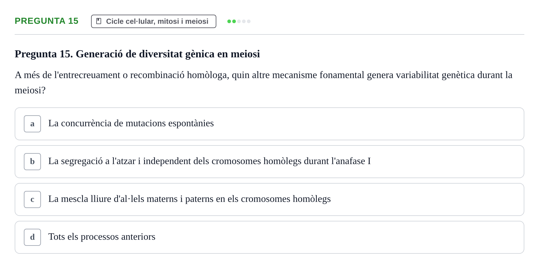 Enunciado: Pregunta 15 · Biología Celular UAB Examen 2n Parcial Biologia Cel·lular