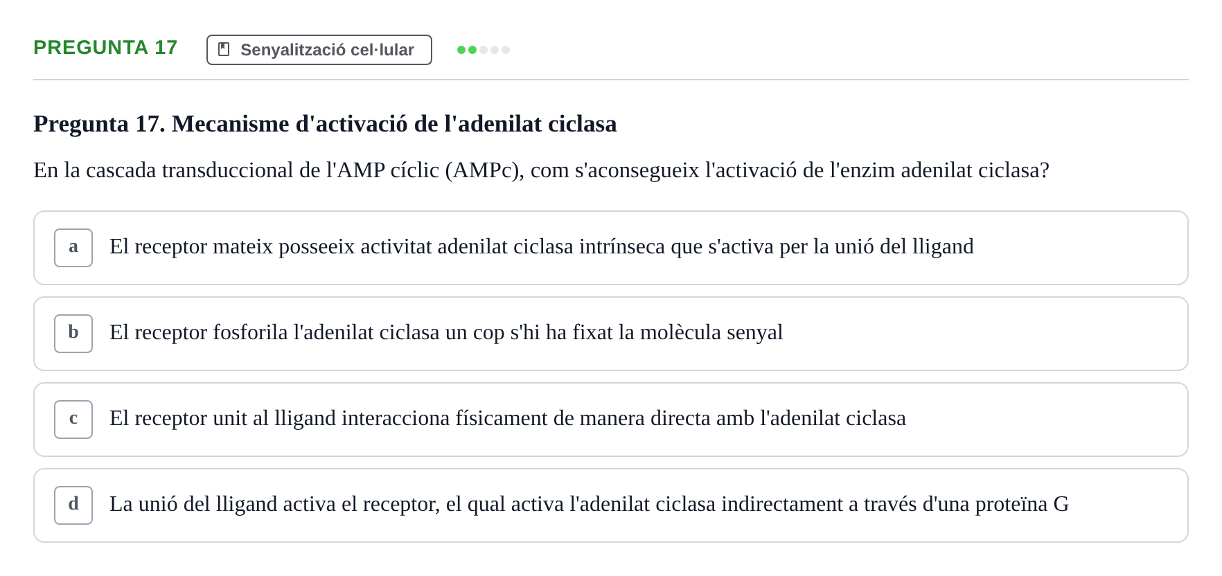 Enunciado: Pregunta 17 · Biología Celular UAB Examen 2n Parcial Biologia Cel·lular