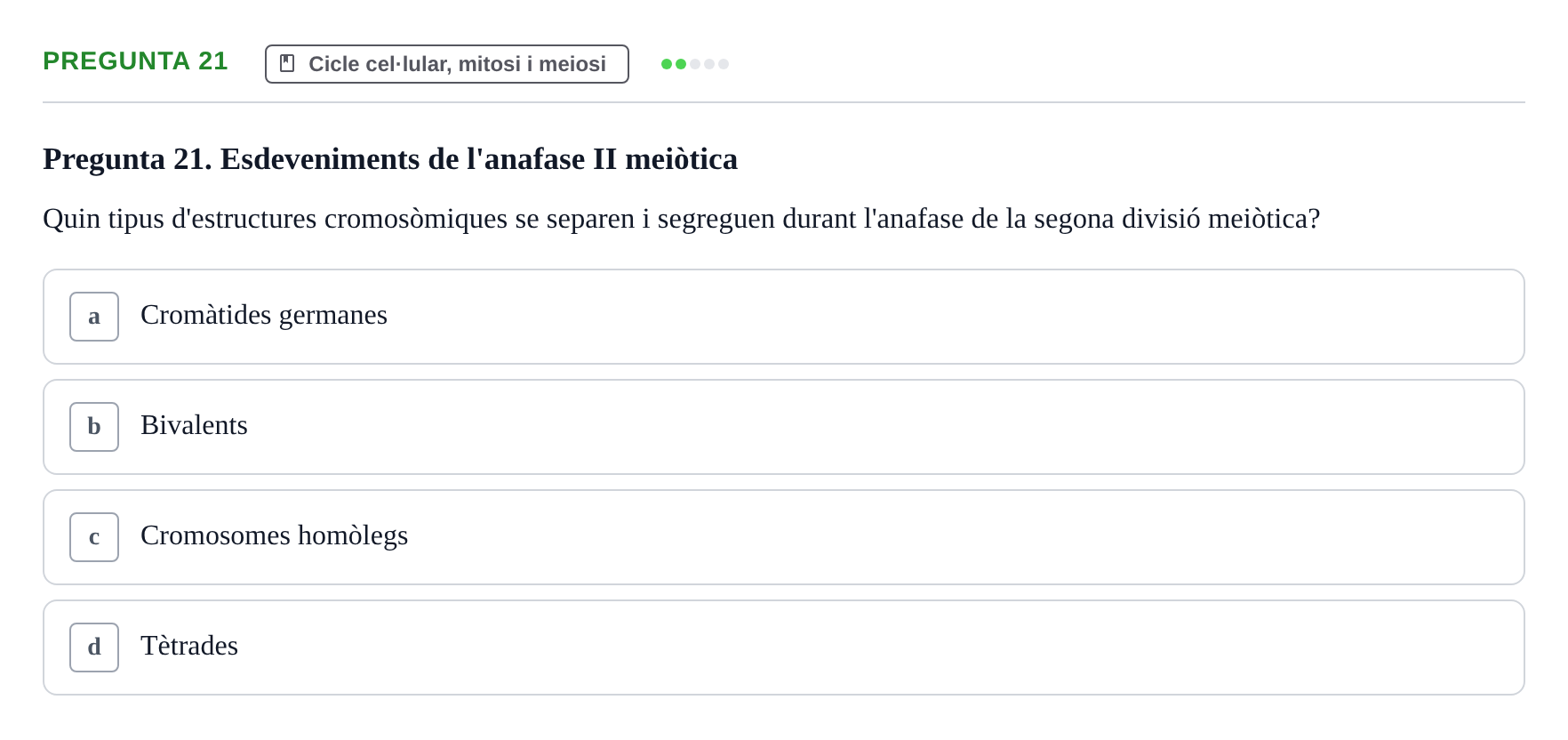 Enunciado: Pregunta 21 · Biología Celular UAB Examen 2n Parcial Biologia Cel·lular