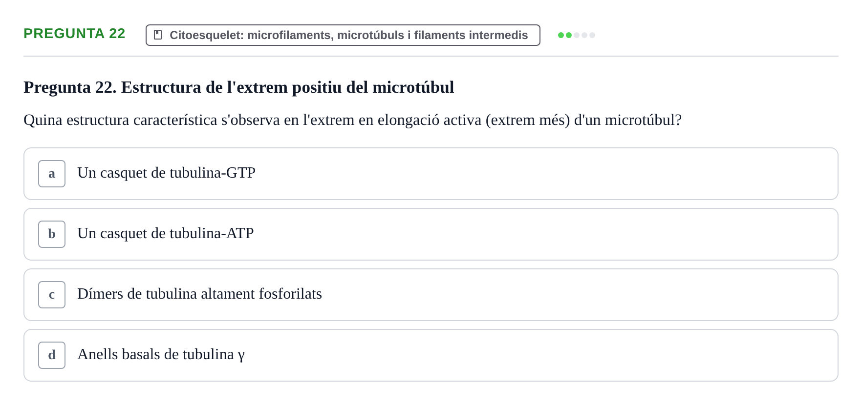 Enunciado: Pregunta 22 · Biología Celular UAB Examen 2n Parcial Biologia Cel·lular