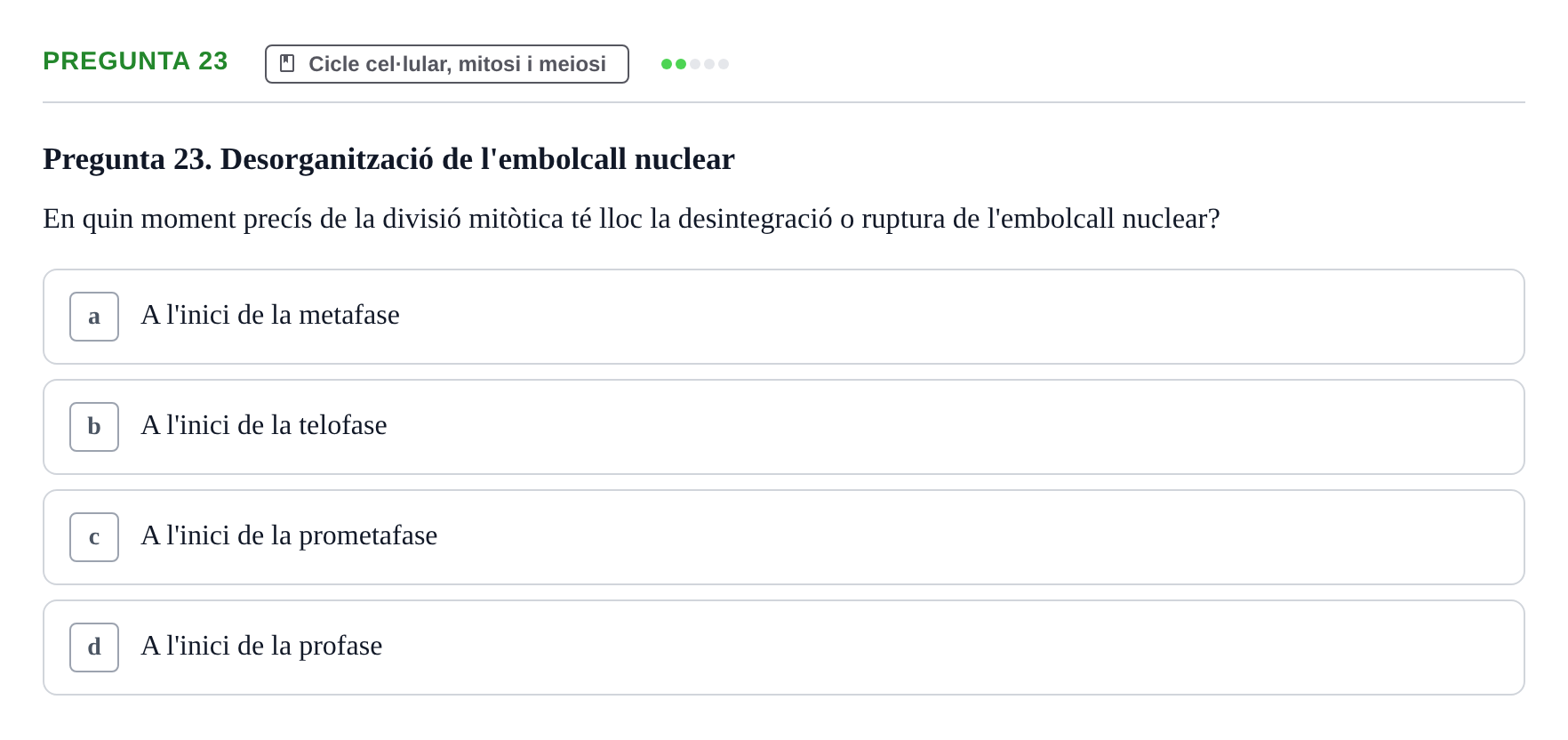 Enunciado: Pregunta 23 · Biología Celular UAB Examen 2n Parcial Biologia Cel·lular