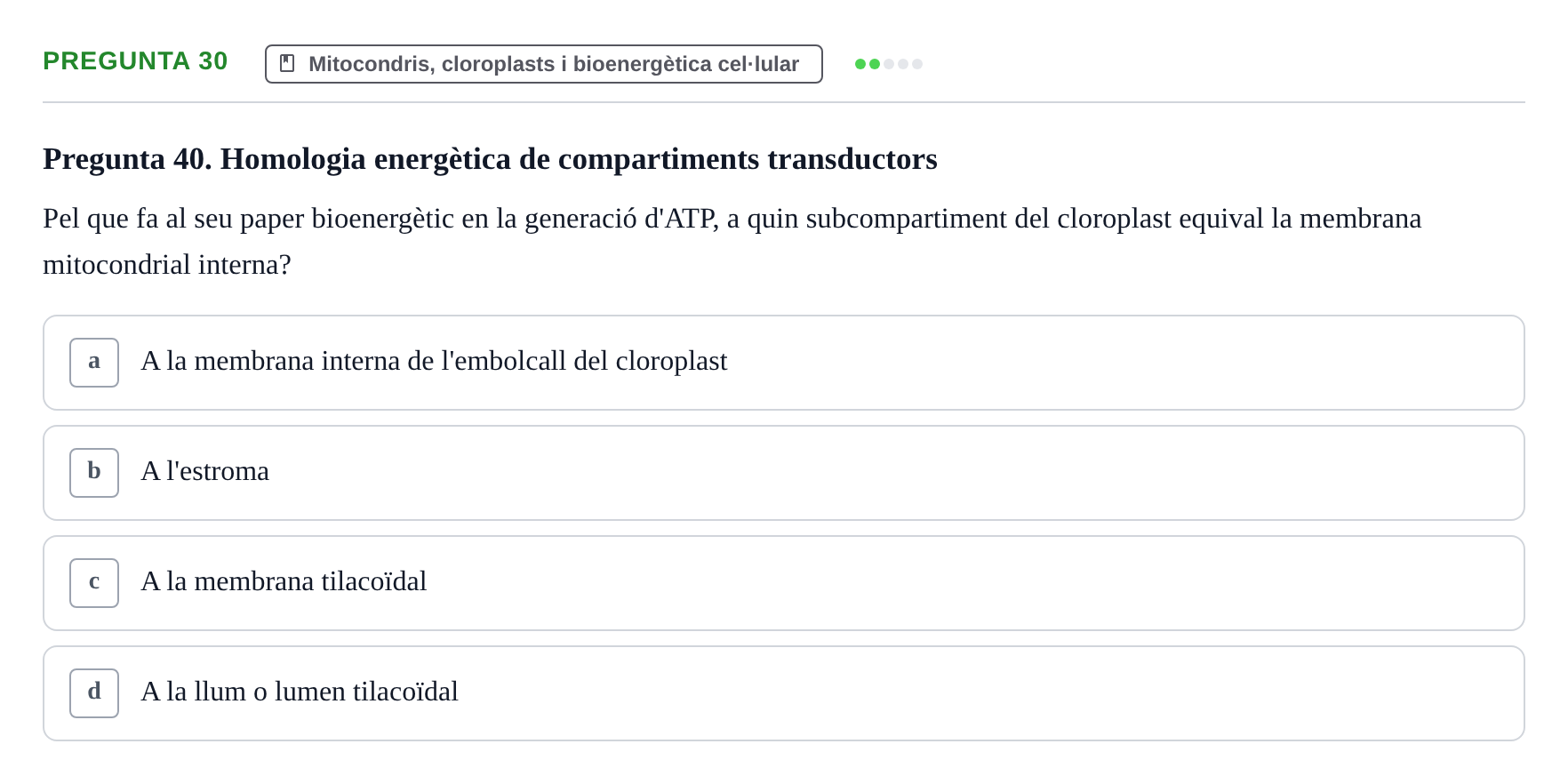 Enunciado: Pregunta 30 · Biología Celular UAB Examen 2n Parcial Biologia Cel·lular