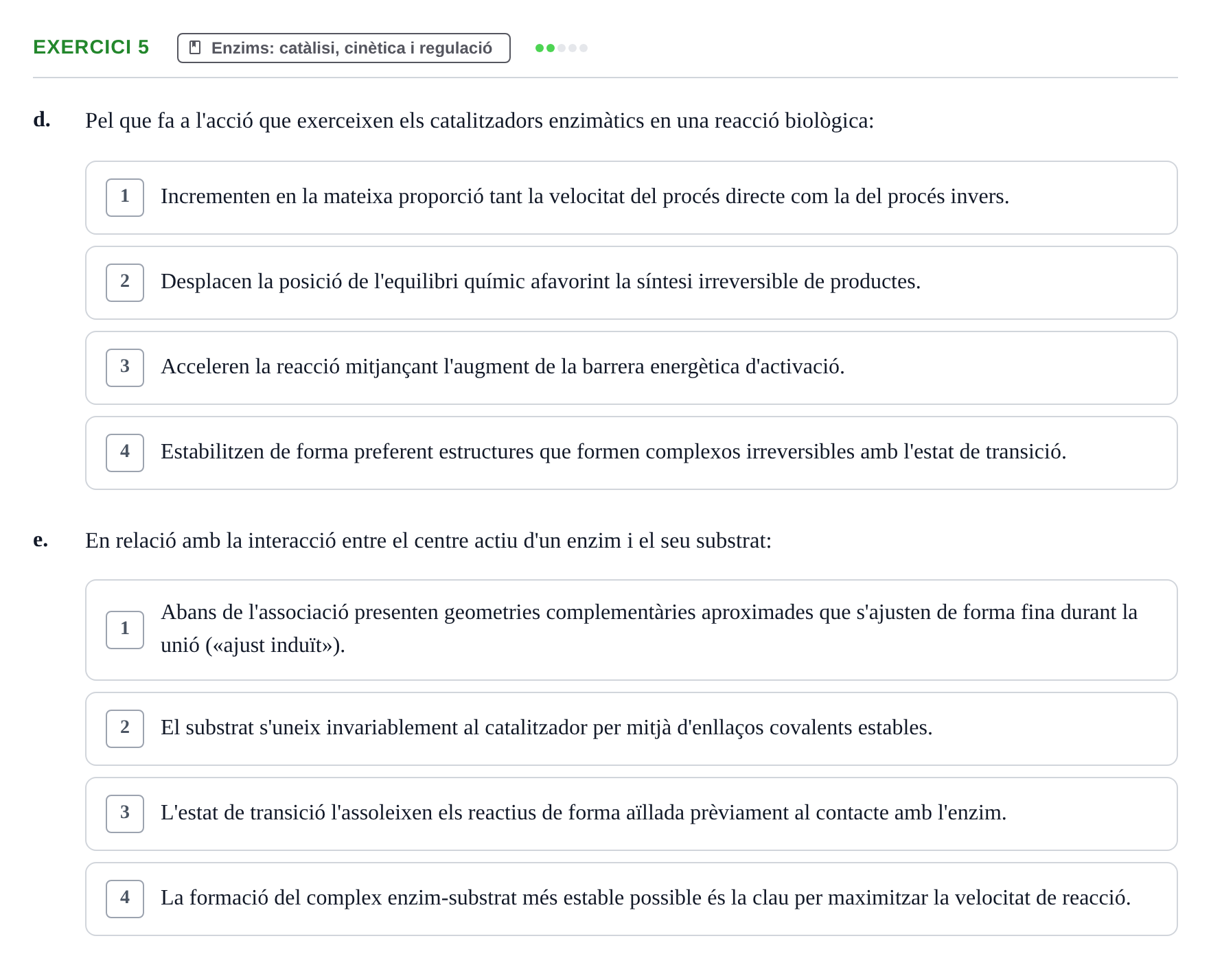 Enunciado: Ejercicio 5 - Enzims: catàlisi, cinètica i regulació · Estructura i Funció de Biomolècules UAB Exemples