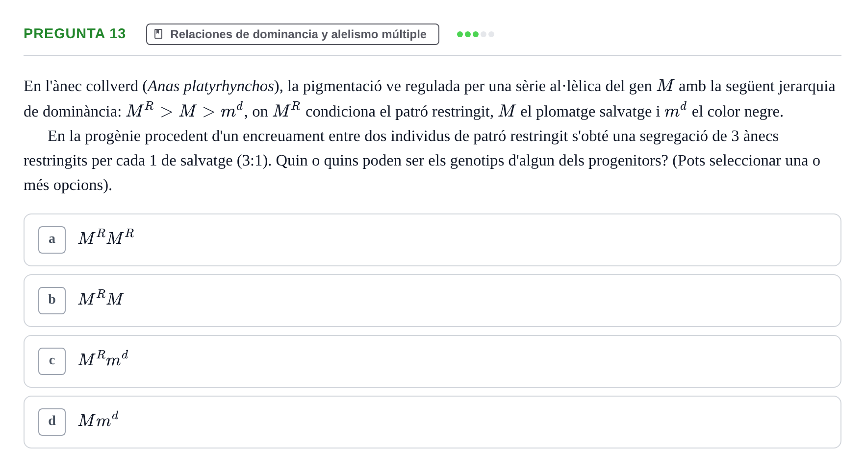 Enunciado: Pregunta 13 · Genética UAB 2013