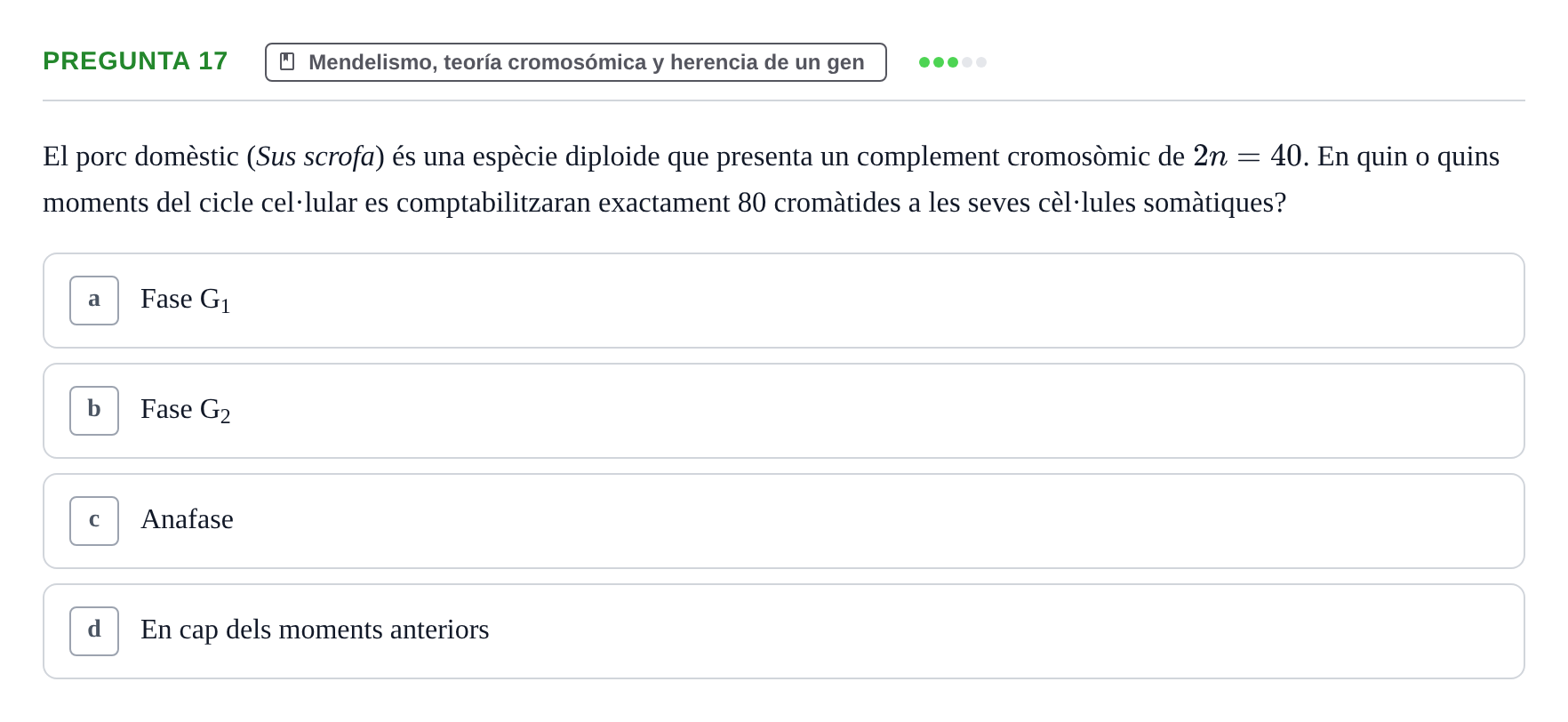 Enunciado: Pregunta 17 · Genética UAB 2013