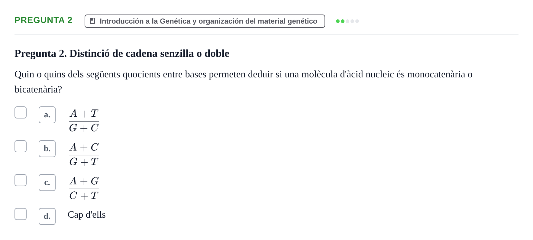Enunciado: Pregunta 2 · Genética UAB 2013