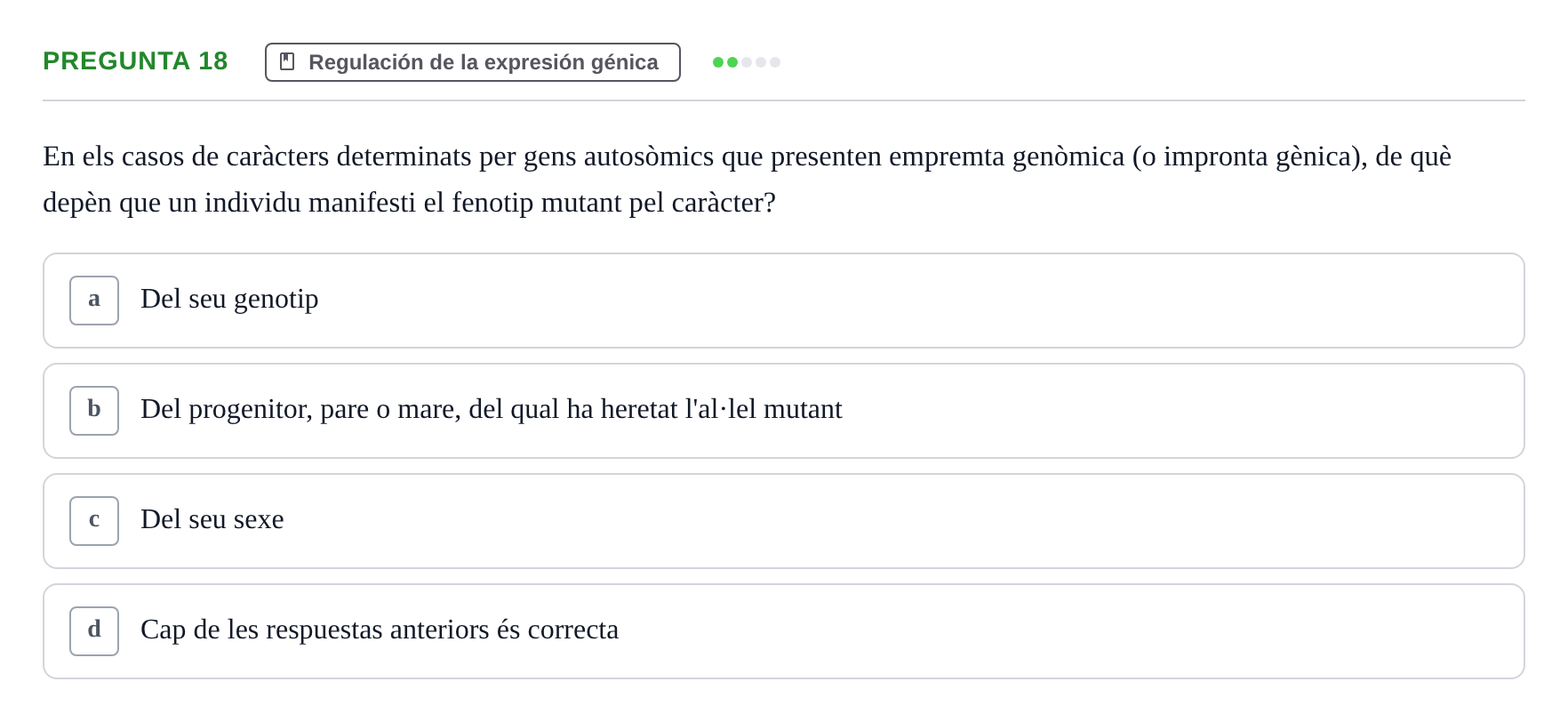 Enunciado: Pregunta 18 · Genética UAB 2015