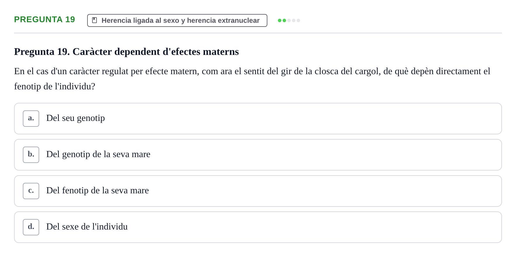 Enunciado: Pregunta 19 · Genética UAB 2015
