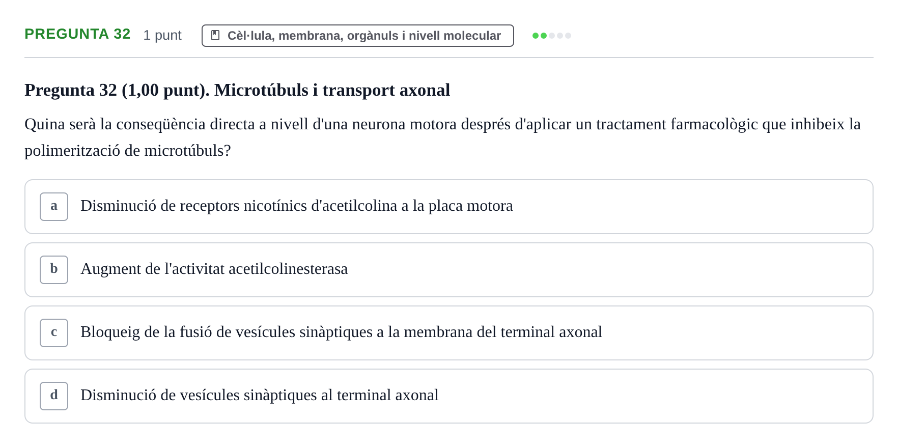 Enunciado: Pregunta 32 · Estructura i Funció del Cos Humà I UVIC 2024