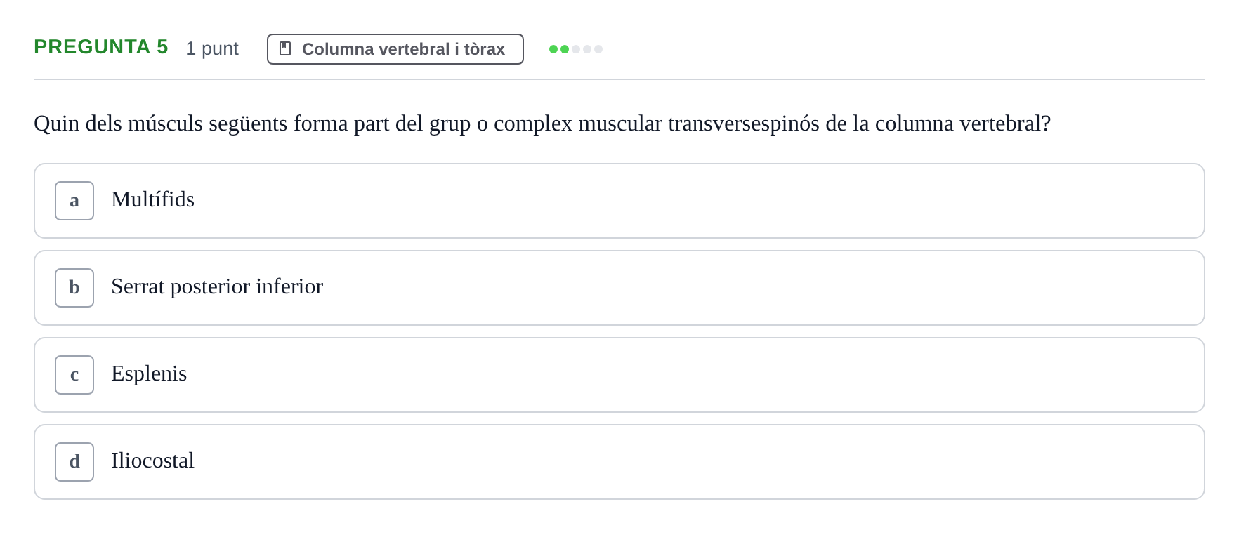 Enunciado: Pregunta 5 · Estructura i Funció del Cos Humà I UVIC 2024