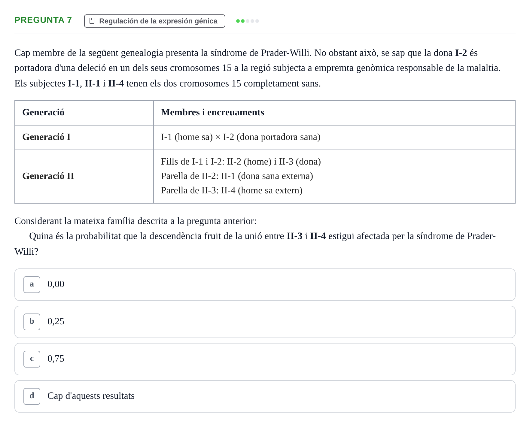Enunciado: Pregunta 7 · Genética UAB 2016