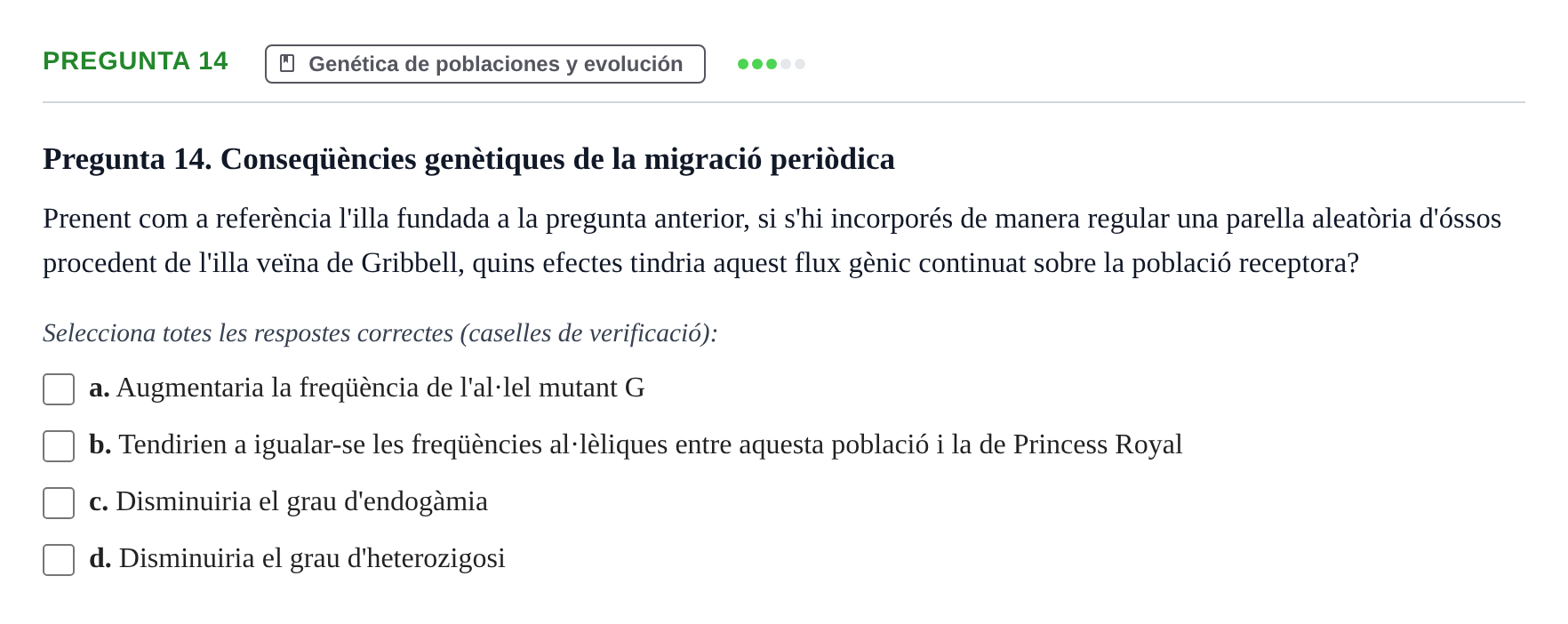 Enunciado: Pregunta 14 · Genética UAB 2015
