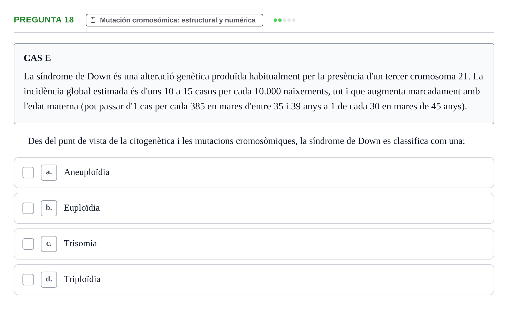 Enunciado: Pregunta 18 · Genética UAB 2015