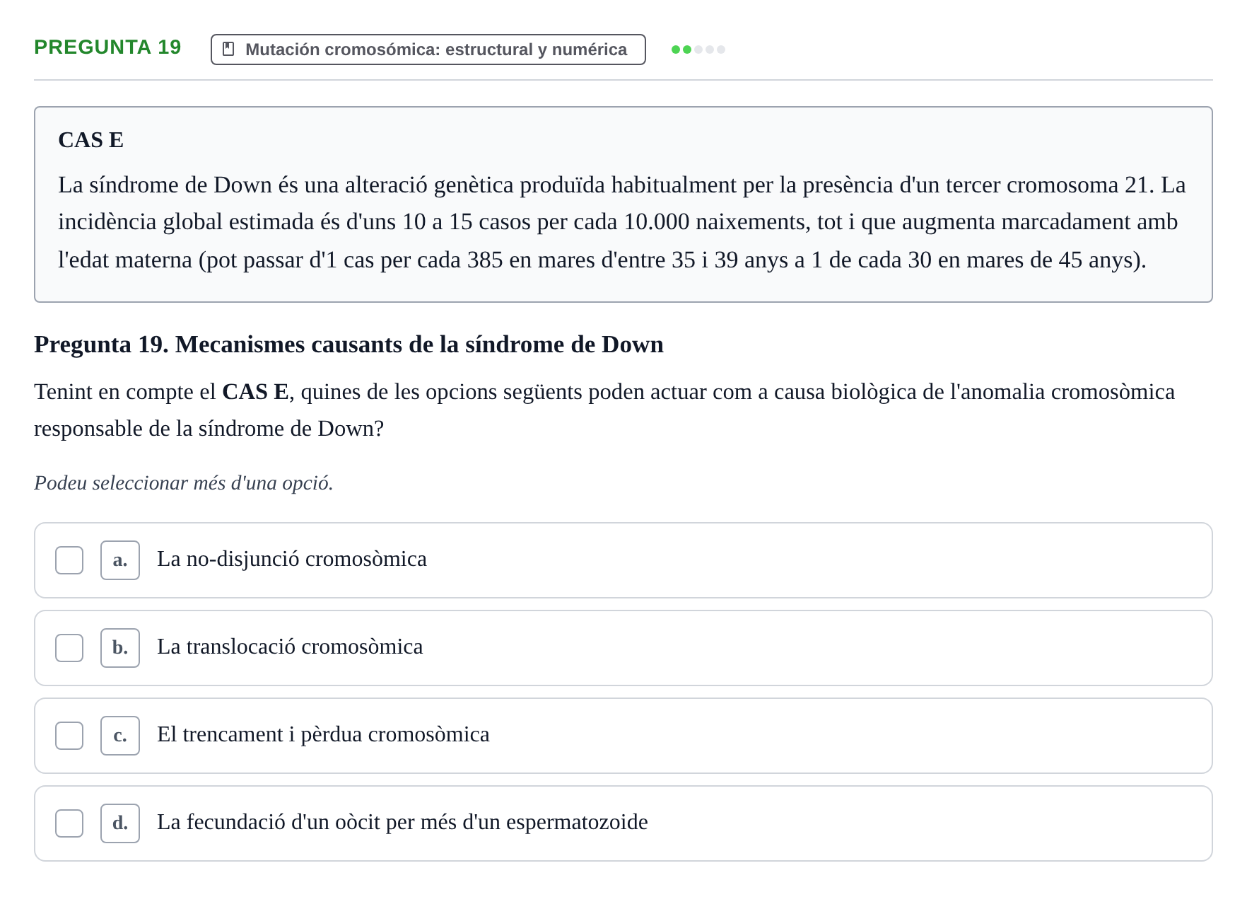 Enunciado: Pregunta 19 · Genética UAB 2015