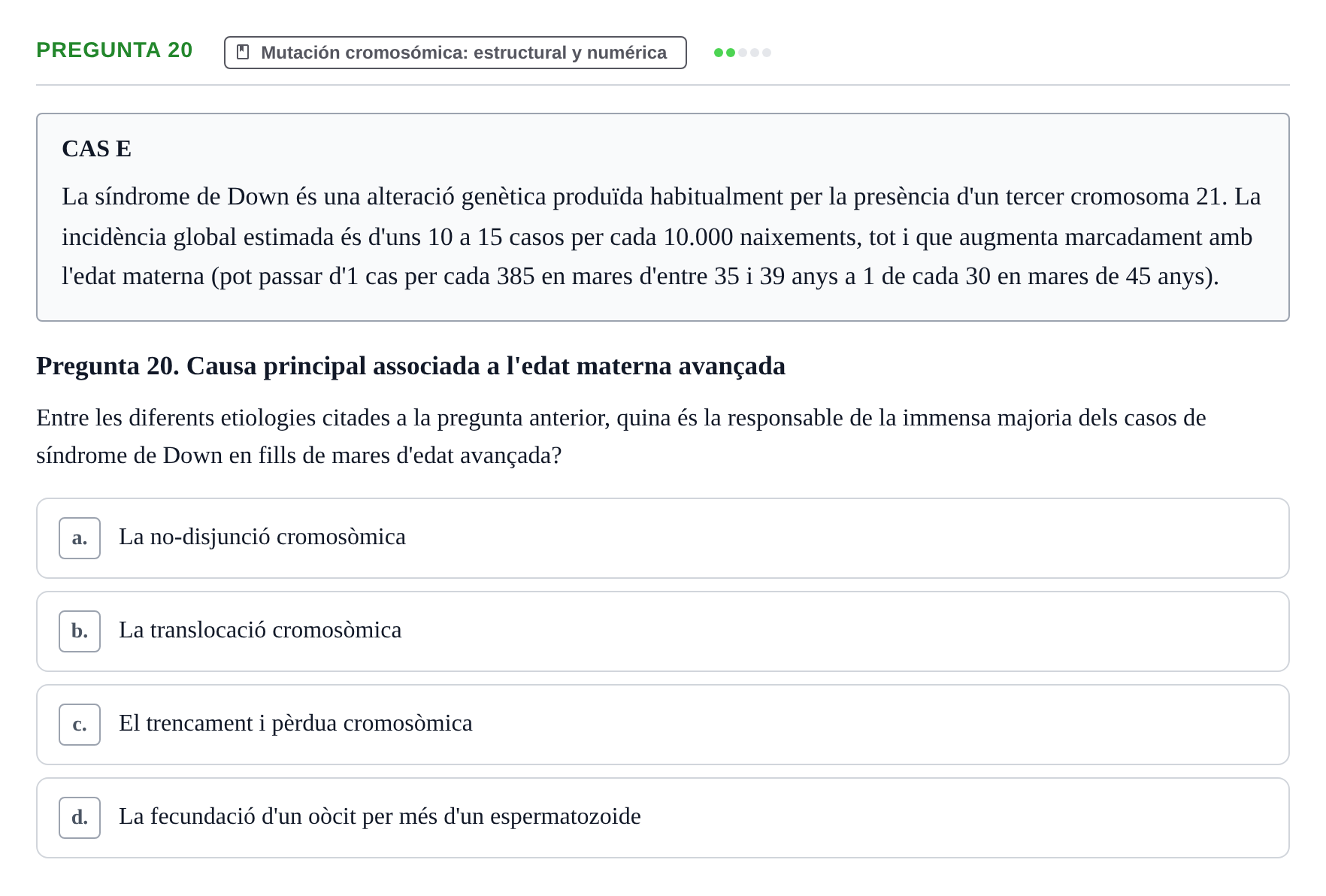 Enunciado: Pregunta 20 · Genética UAB 2015