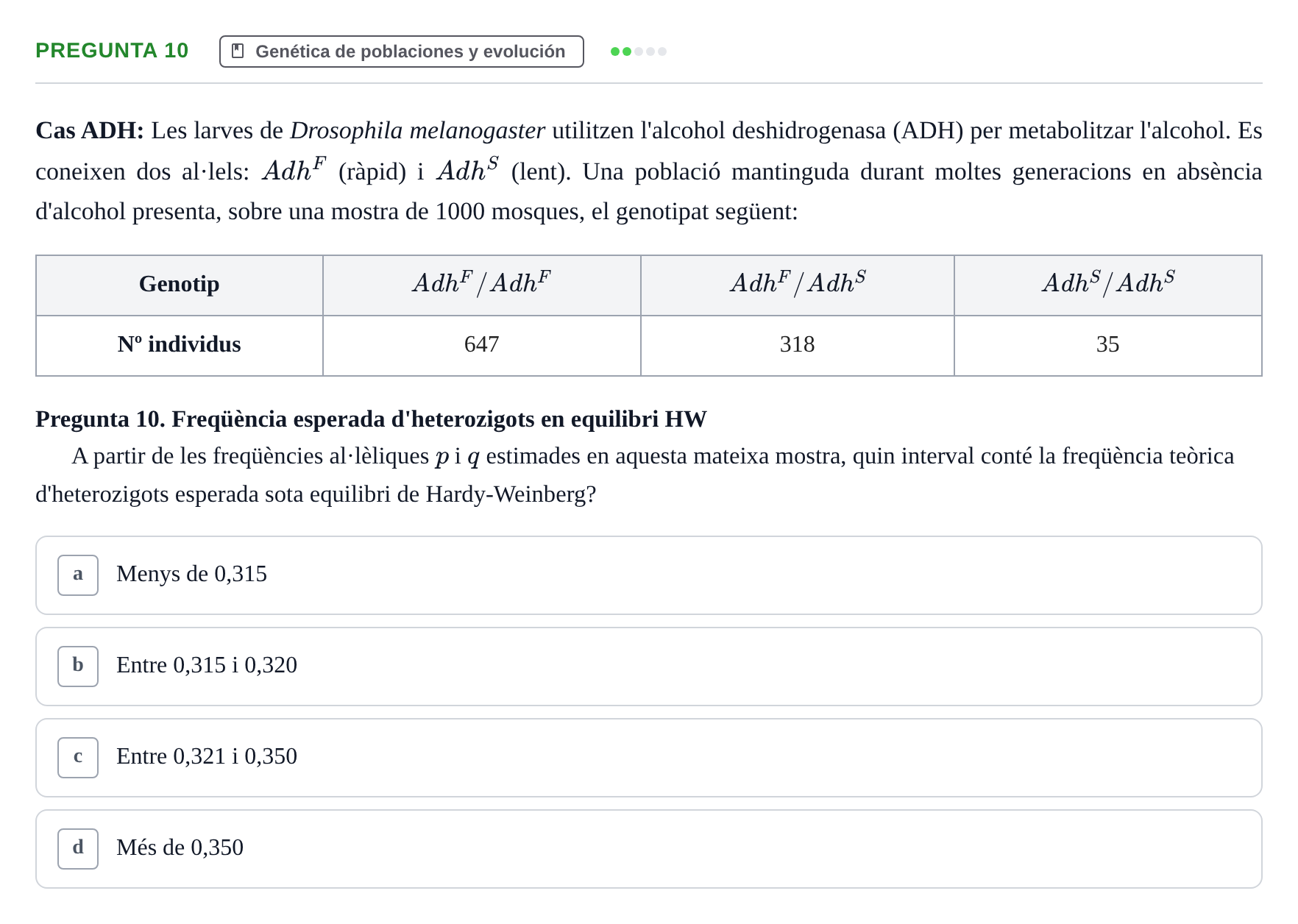 Enunciado: Pregunta 10 · Genética UAB 2016