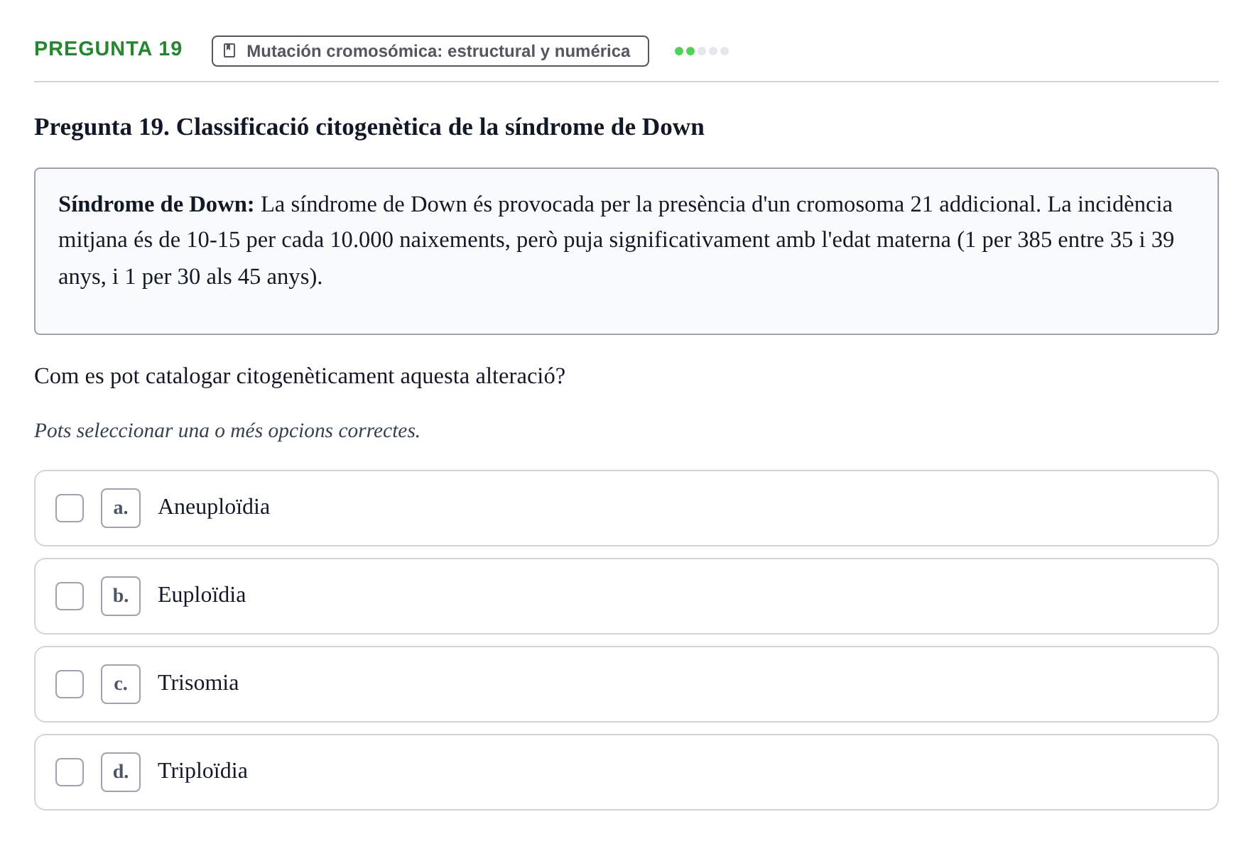 Enunciado: Pregunta 19 · Genética UAB 2016