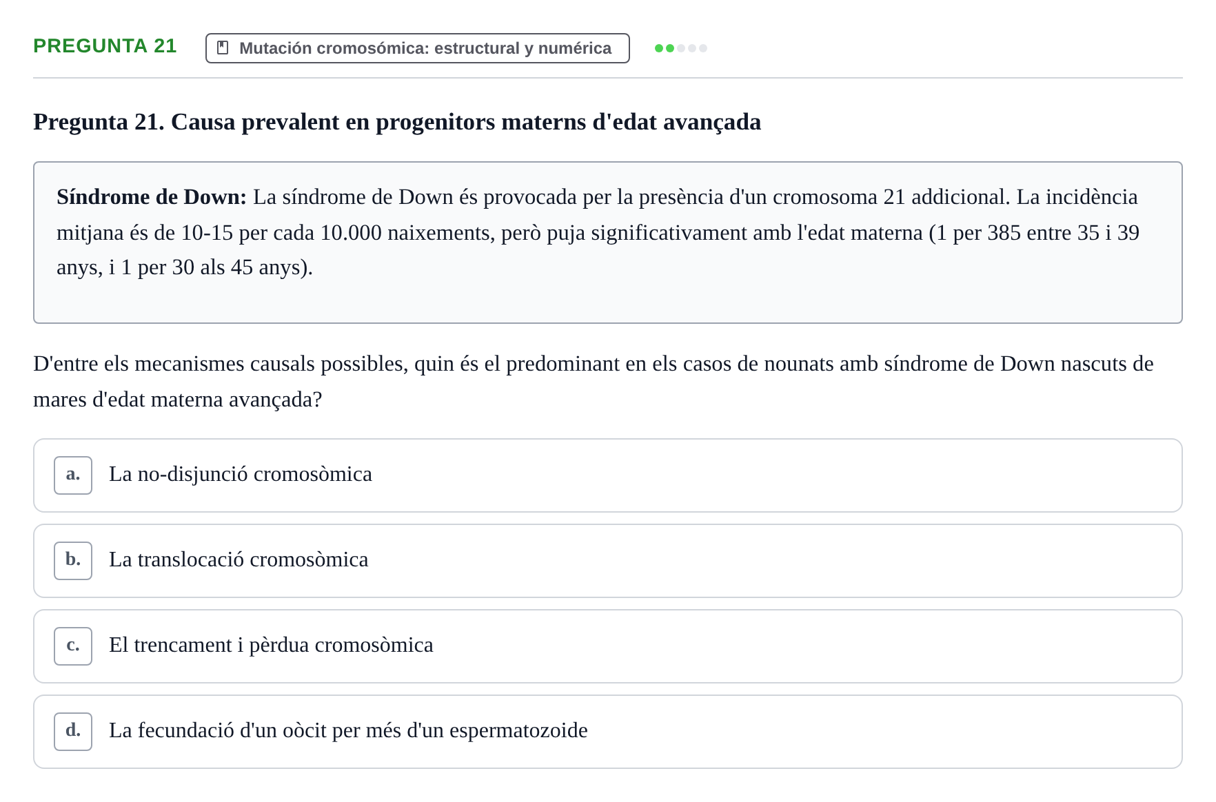 Enunciado: Pregunta 21 · Genética UAB 2016