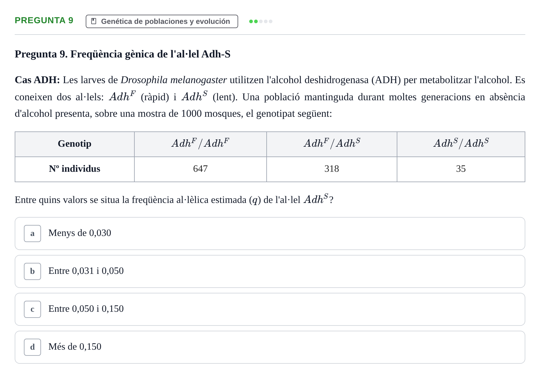 Enunciado: Pregunta 9 · Genética UAB 2016