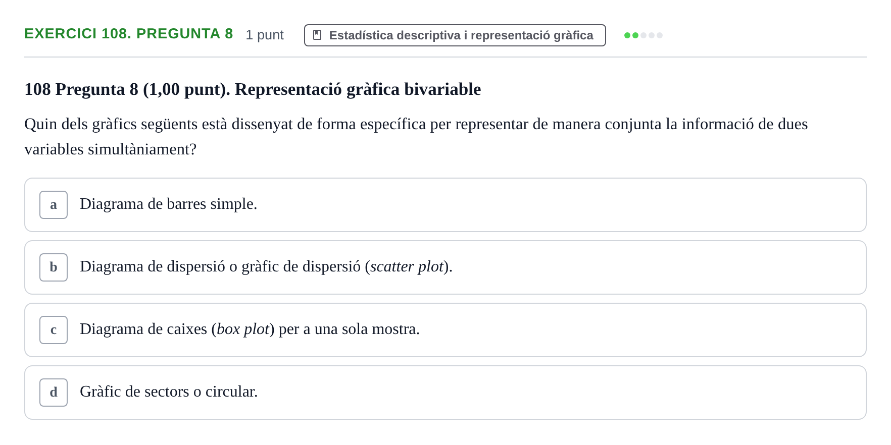 Enunciado: Ejercicio 108. Pregunta 8 · Habilitats d'Investigació Clínica i de Lectura Crítica UVIC 2023