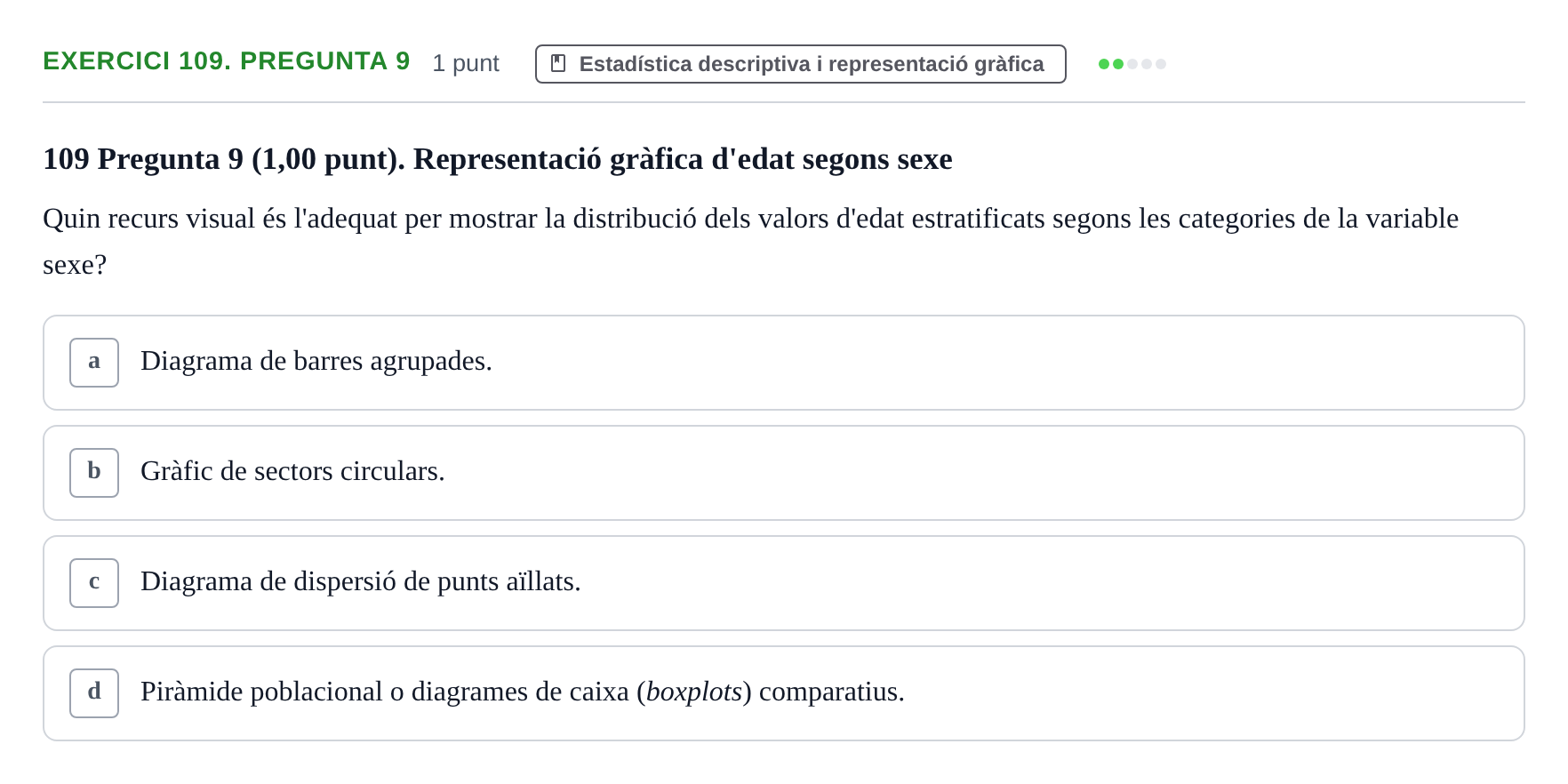 Enunciado: Ejercicio 109. Pregunta 9 · Habilitats d'Investigació Clínica i de Lectura Crítica UVIC 2023