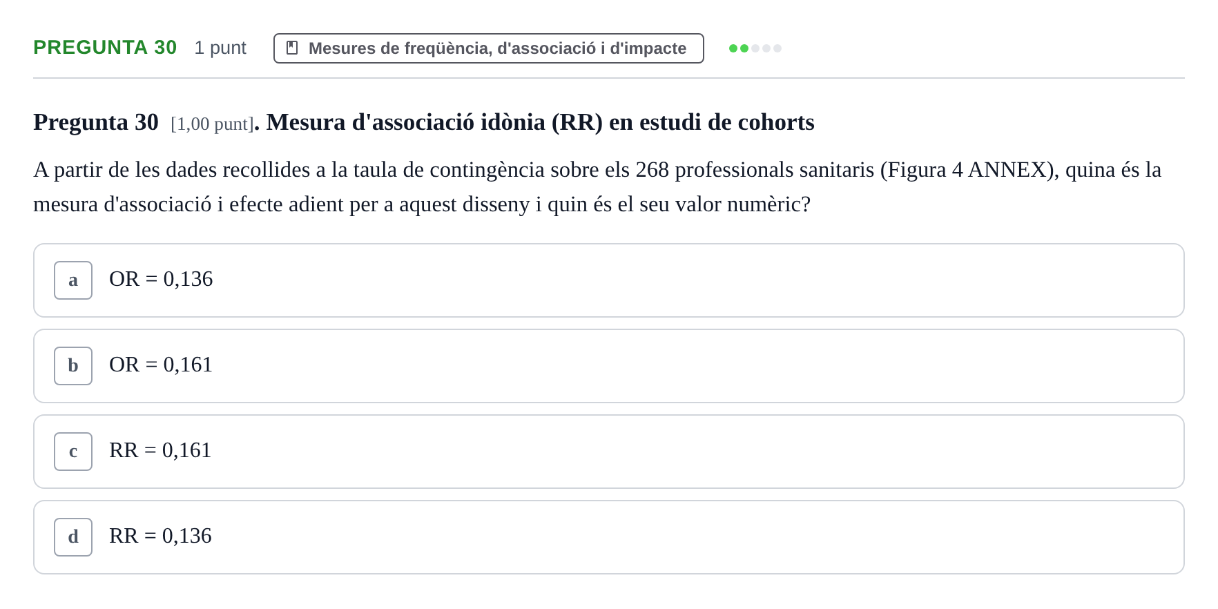 Enunciado: Pregunta 30 · Habilitats d'Investigació Clínica i de Lectura Crítica UVIC 2023