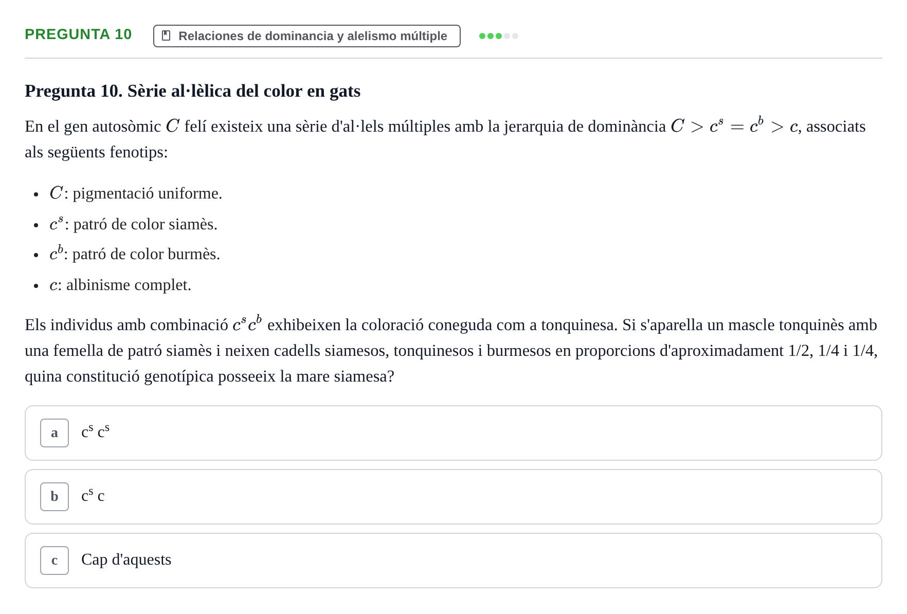 Enunciado: Pregunta 10 · Genética UAB 2021