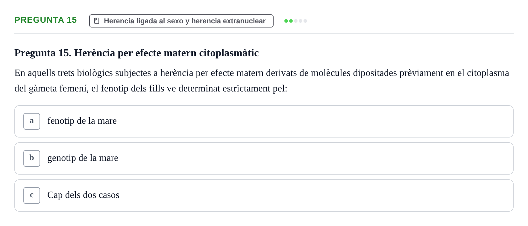 Enunciado: Pregunta 15 · Genética UAB 2021