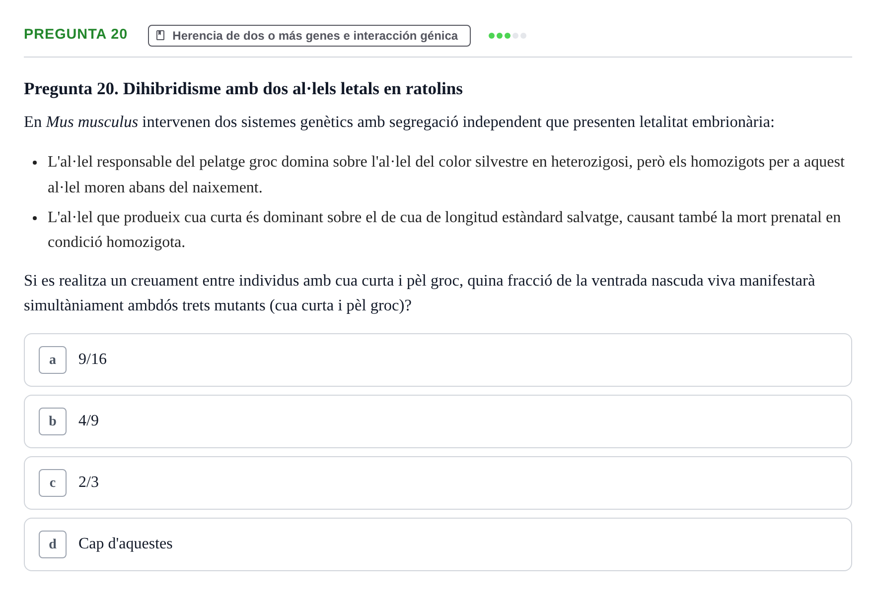 Enunciado: Pregunta 20 · Genética UAB 2021