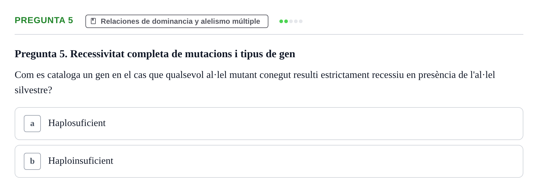 Enunciado: Pregunta 5 · Genética UAB 2021