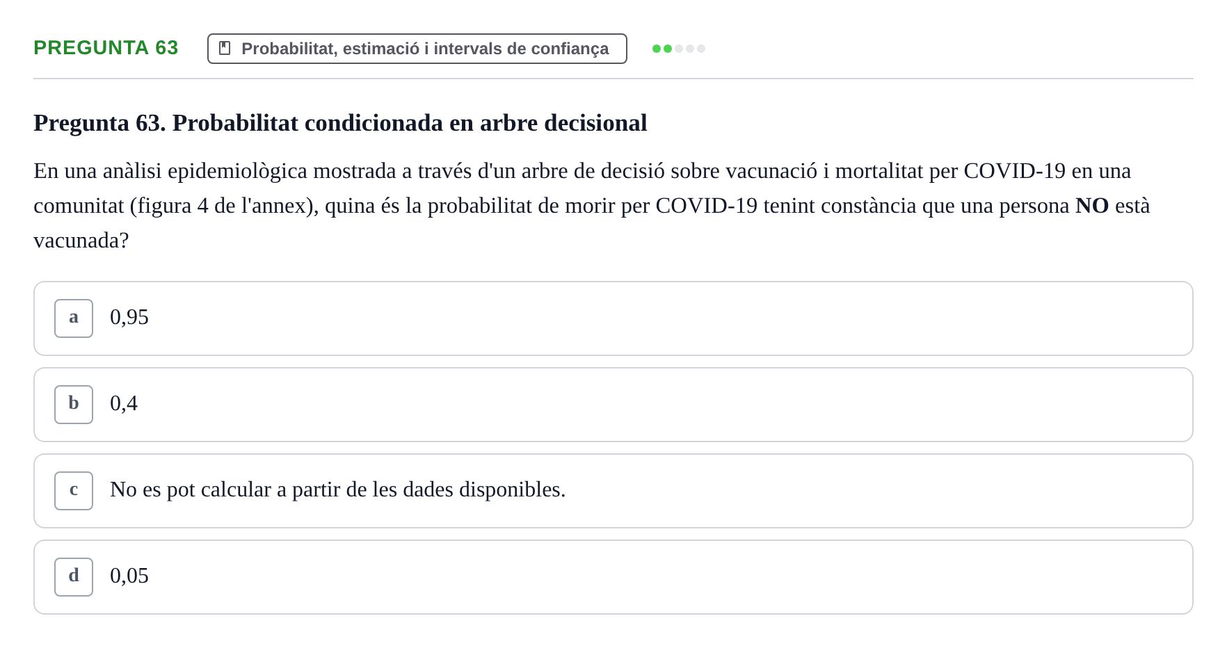 Enunciado: Pregunta 63 · Habilitats d'Investigació Clínica i de Lectura Crítica UVIC 2021