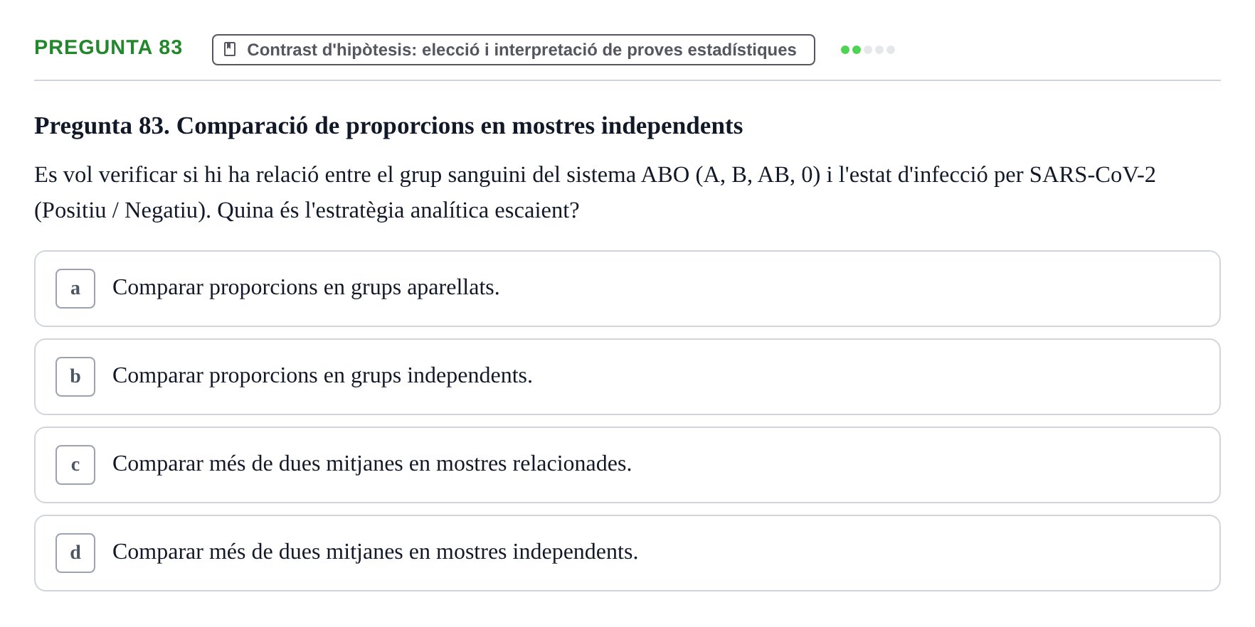 Enunciado: Pregunta 83 · Habilitats d'Investigació Clínica i de Lectura Crítica UVIC 2021