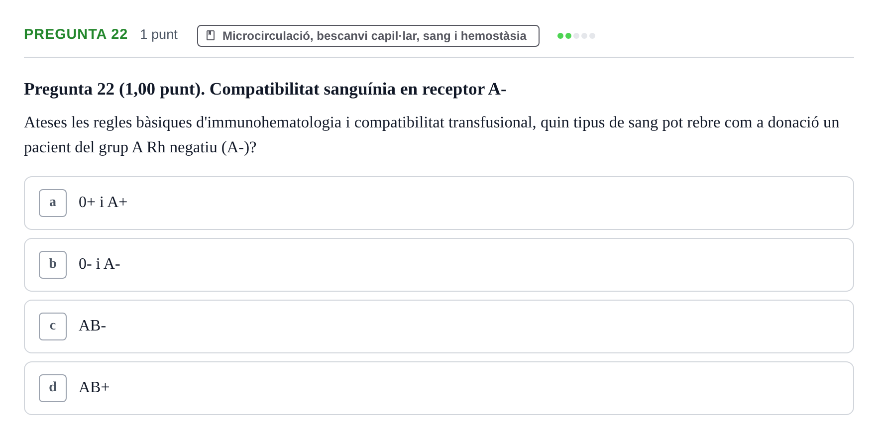 Enunciado: Pregunta 22 · Estructura i Funció del Cos Humà II UVIC 2022