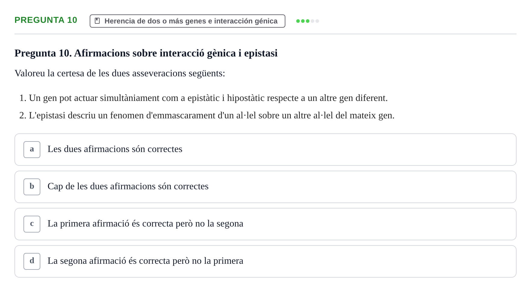 Enunciado: Pregunta 10 · Genética UAB 2022
