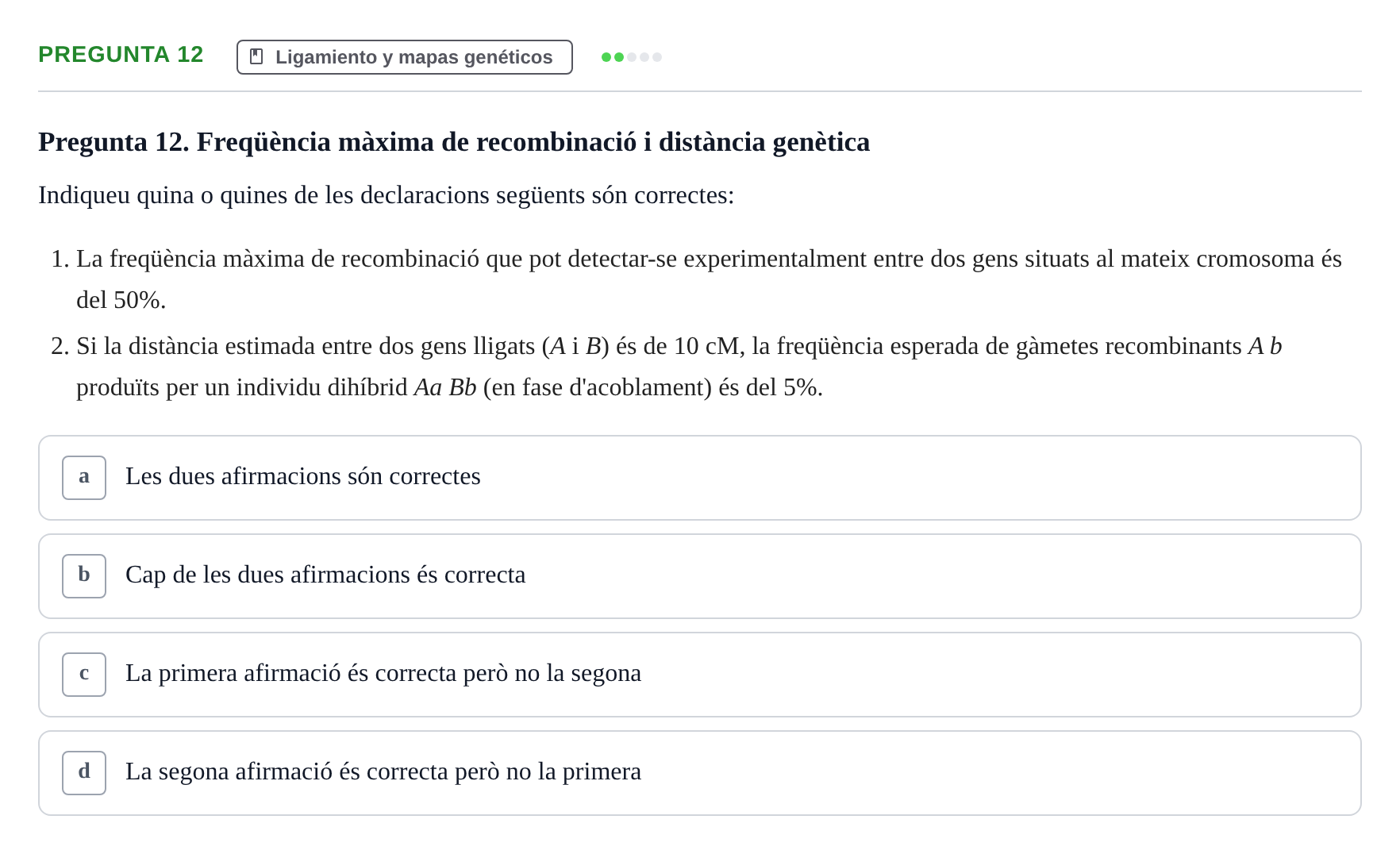 Enunciado: Pregunta 12 · Genética UAB 2022